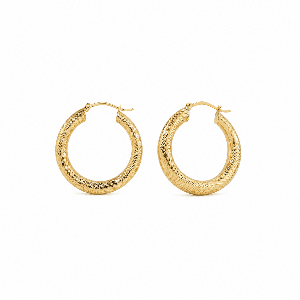 Honoras Img 4710 Tapered Engraved Gold Hoop Earrings front product image
