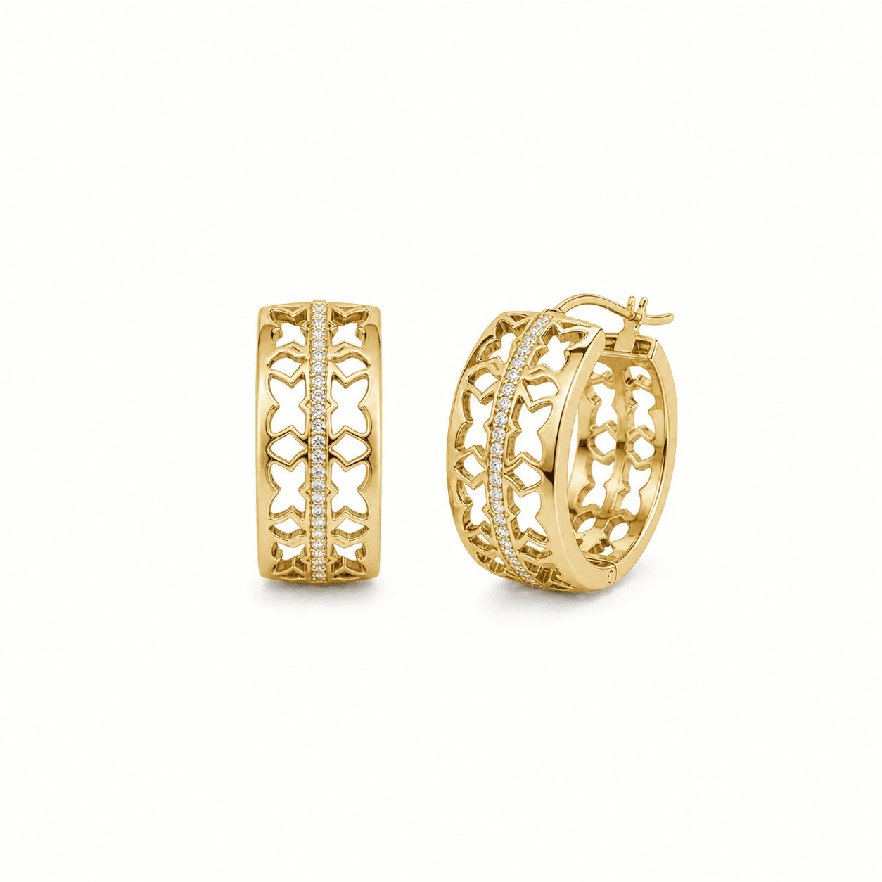 Honoras Img 4749 Butterfly Cutout Crystal Gold Huggie Earrings front product image