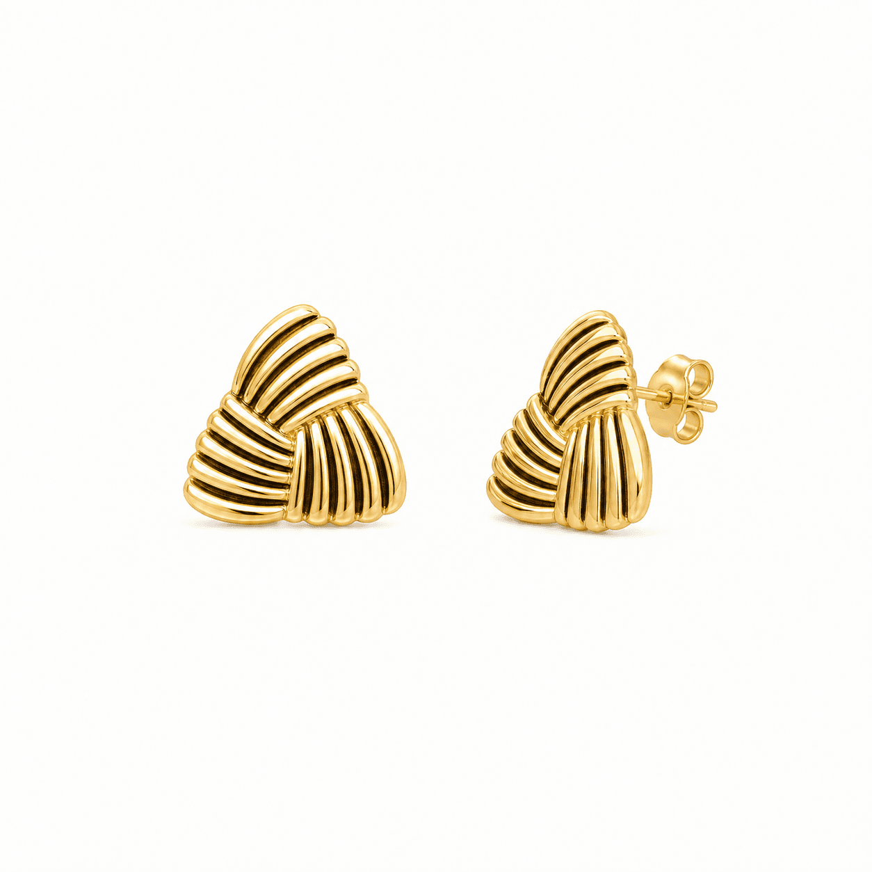 Honoras Img 4758 Ribbed Trinity Knot Gold Stud Earrings front product image